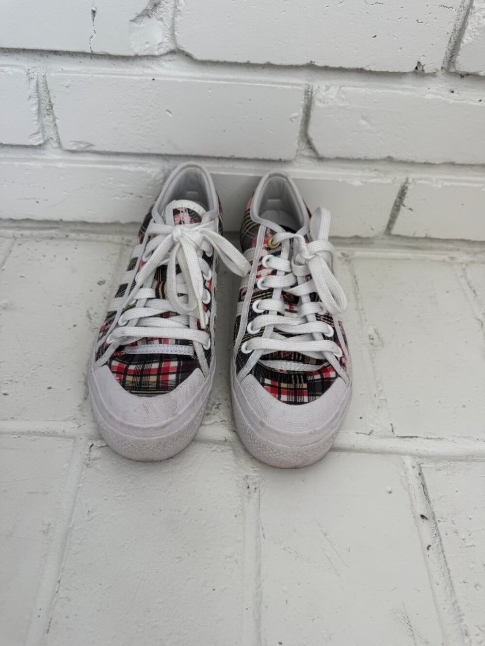 Adidas Nizza Platform Low-Top Sneakers Red Black Cream Plaid